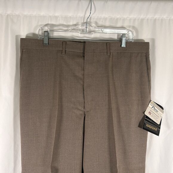 New Vintage Haggar Wool Blend Dress pants 38x30 Brown Flat Front Pockets - Picture 2 of 8